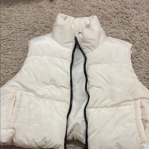 White Quilted Puffer Vest with High Collar